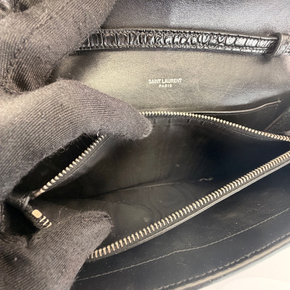 Saint Laurent Cassandra Black Croc-Embossed Envelope Wallet Crossbody Bag - Picture 15 of 15